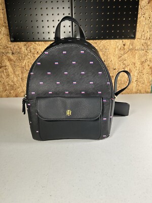 NWT - Women s Tommy Hilfiger Black Backpack Purse With Red Blue Stripe Logo