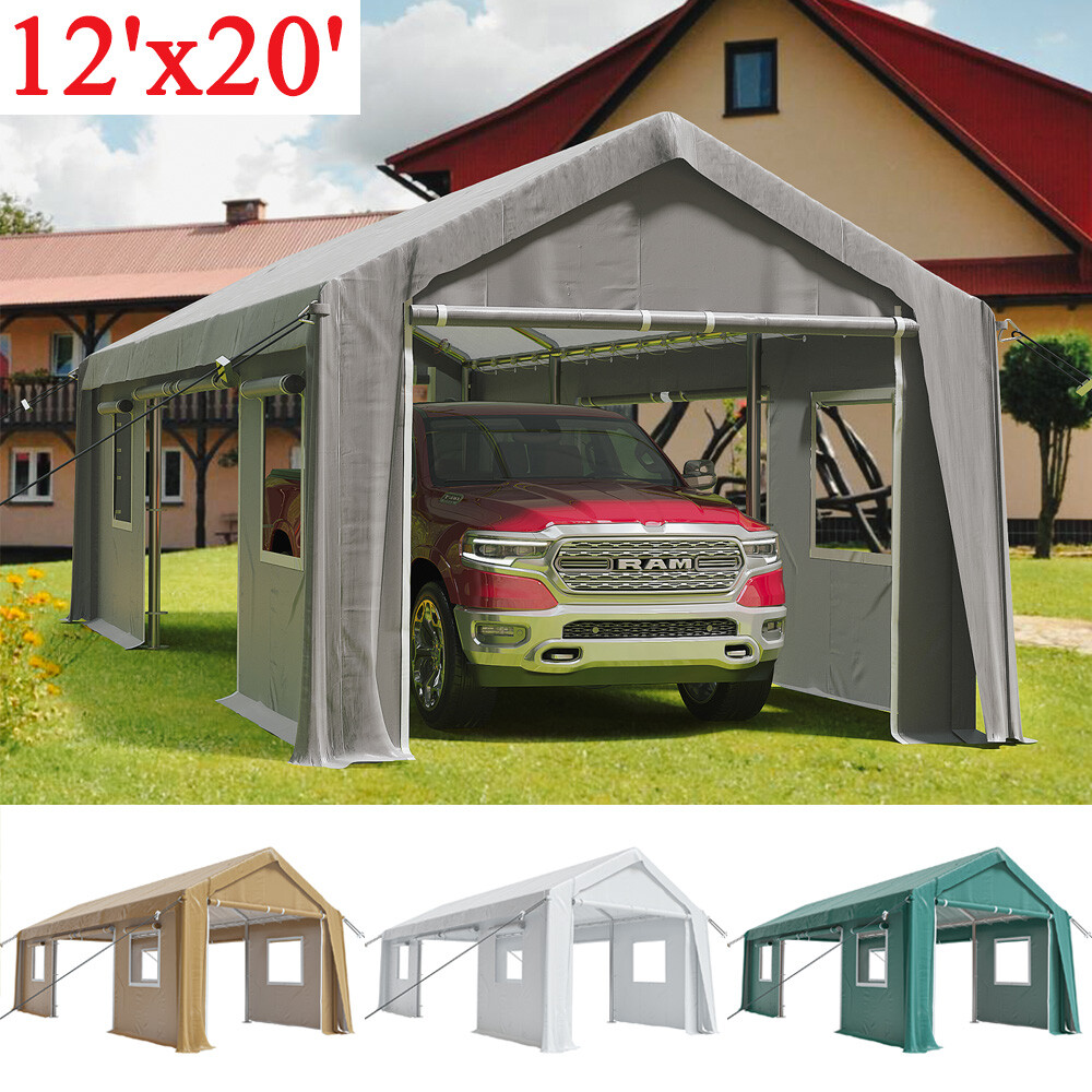 12'x20' Carport Canopy Garage Shelter Outdoor Party Shed w/ Roll-Up Doors  Window