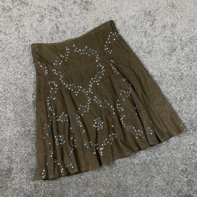 Dollhouse Sequined And Embroidered Corduroy Skirt Dark Brown