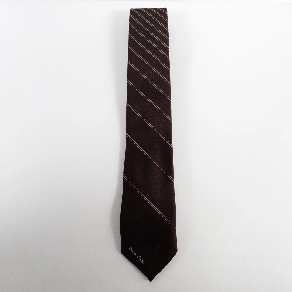 Corbata vintage Oscar De La Renta marrón a rayas diagonales mezcla de seda tejida 54,5" x 3" Foto 3 de 4