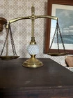 Vintage Scales 16" Tall Hobnail Milk Glass, Wood, Brass