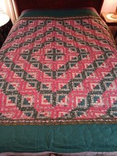Retro "Log Cabin" Quilt Hand Stitched 86 X 86 and Matching Pillow Shams