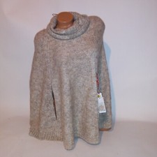 Elle Cape Shrug Poncho Sweater Women Medium Tan Metallic Shimmer Chunky Knit New