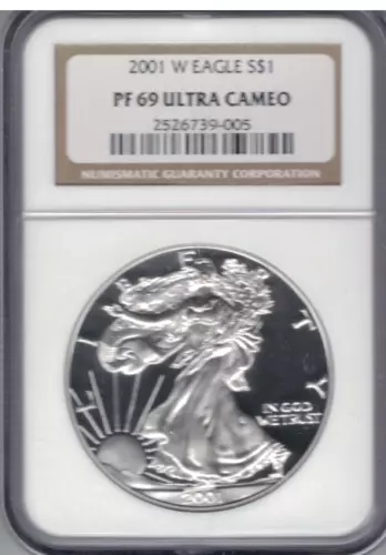 2001 W  1OZ SILVER EAGLE  NGC PF69 ULTRA CAMEO BROWN LABEL