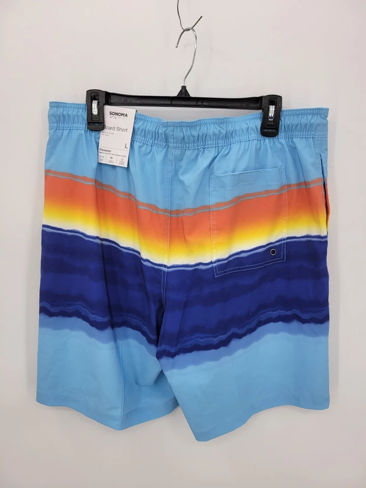Bermuda de praia Sonoma masculina listra azul grande costura interna 9" roupa flexível - Imagem 2 de 4