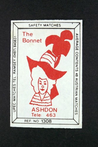 Matchbox Label Pub The Bonnet Ashdon Saffron Walden Essex MI490