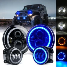 Xprite 7" Inch 90W LED Headlight & Fog Light Kit Blue Halo for Jeep Wrangler JK