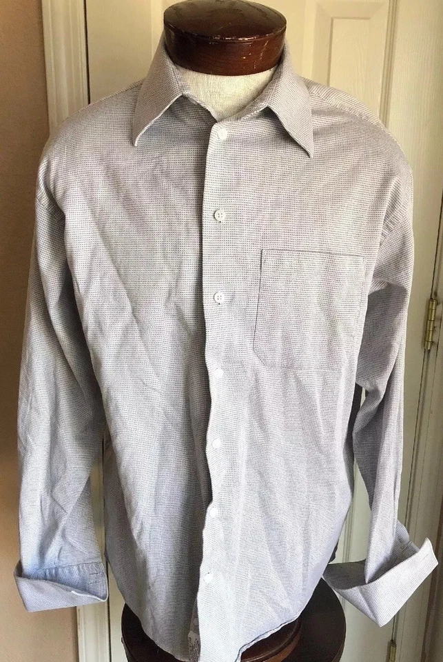 Camisa de vestir Kenneth Cole New York blanca gris geométrica a cuadros para hombre 16 34/35 Foto 2 de 4