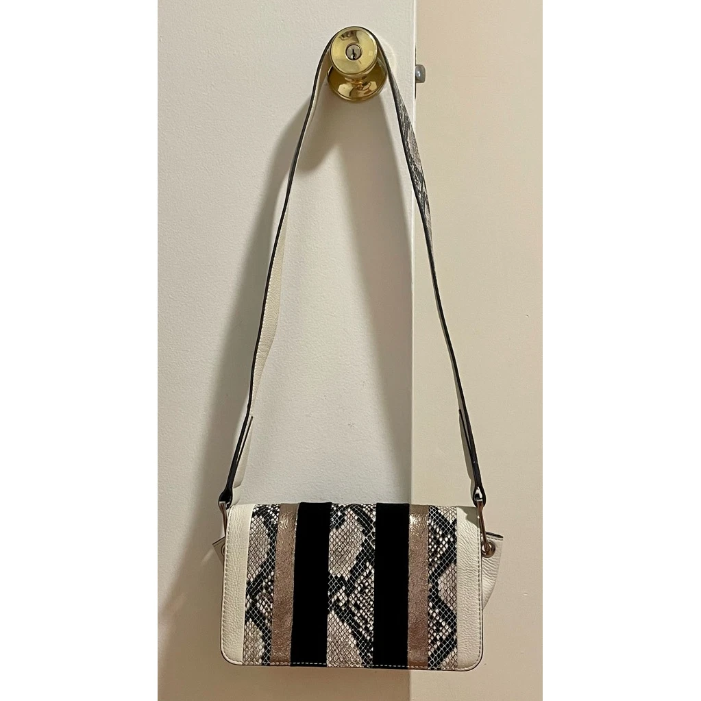 Sam Edelman Womens Crossbody Bag Multicolor Snake Print Snap Flap