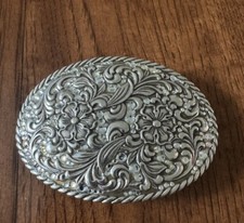 Nocona Mens Silver Floral Scroll Belt Buckle Rhinestones Bling