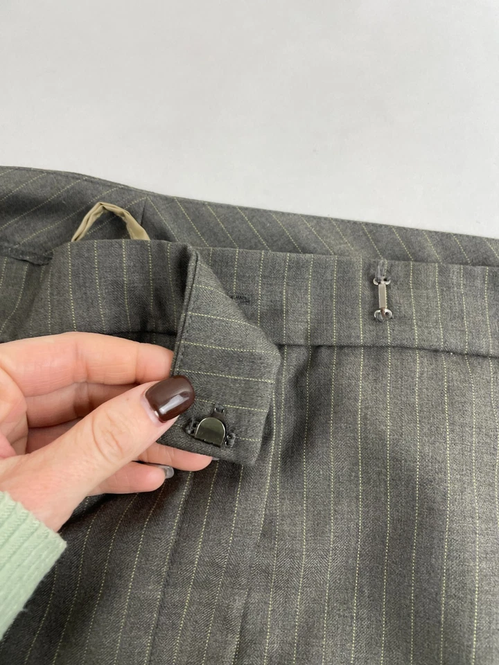 Le костюм брюки женщин плюс размер 18 коричневый и серый в тонкую полоску с подкладкой широкие ноги - Изображение 3 из 4