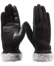 Isotoner Signature Faux-Fur-Cuff Womens Fleece Gloves Black