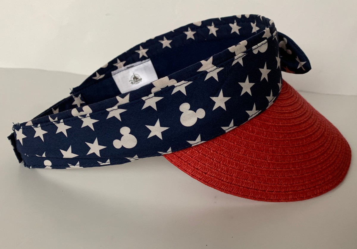 DISNEY PARKS WOMENS STRAW VISOR HAT WITH BOW AMERICANA RED  display picture 1