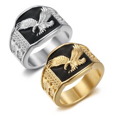 Flying Eagle Ring Stainless Steel Plated Gold Men Hip Hop size 7-13