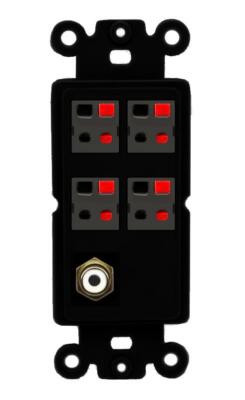 RiteAV 4 Port Speaker Wire Plug Jack Wall Plate+RCA for Subwoofer Rocker [Black]