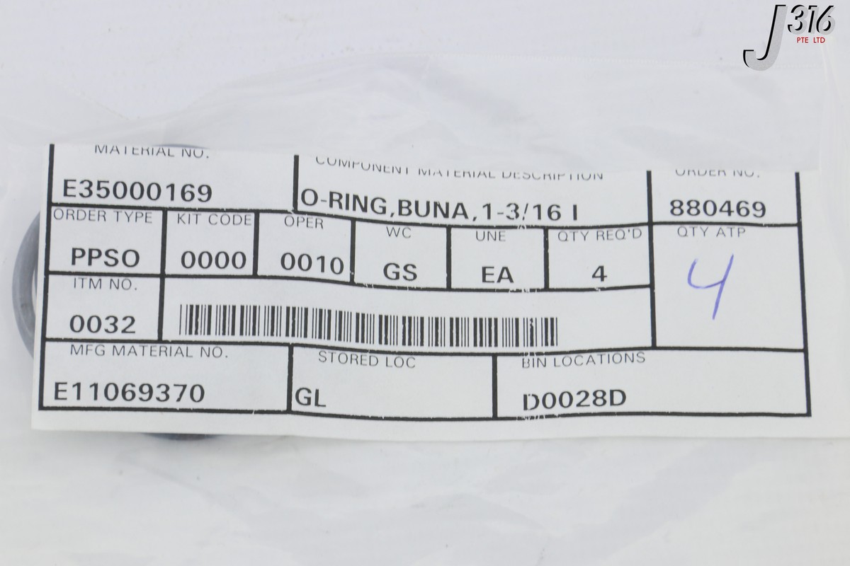 27220 VARIAN O RING , BUNA, 1-3/16 I, E11069370 (LOT OF 4