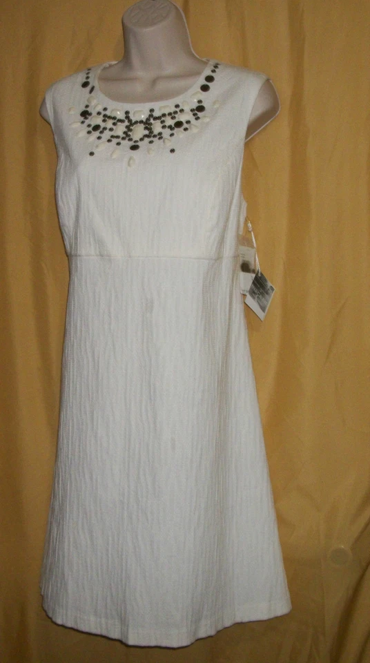 Mac & Jac women's ivory off white beads stretch simple shift knee dress top $99 - Image 3 of 4