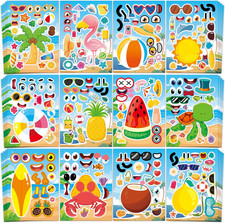 48 Sheets Summer Fun Make-A-Face Sticker Set for Kids   Create Your Own Faces wi
