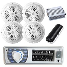 Pyle in-Dash Bluetooth Marine Receiver, 4x 4'' 100W Speakers, Amplifier, Cover