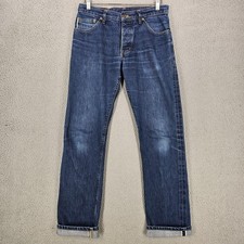 Raleigh Denim Jeans Mens 31x32 Blue Selvedge White Oak Cone Denim Button Fly
