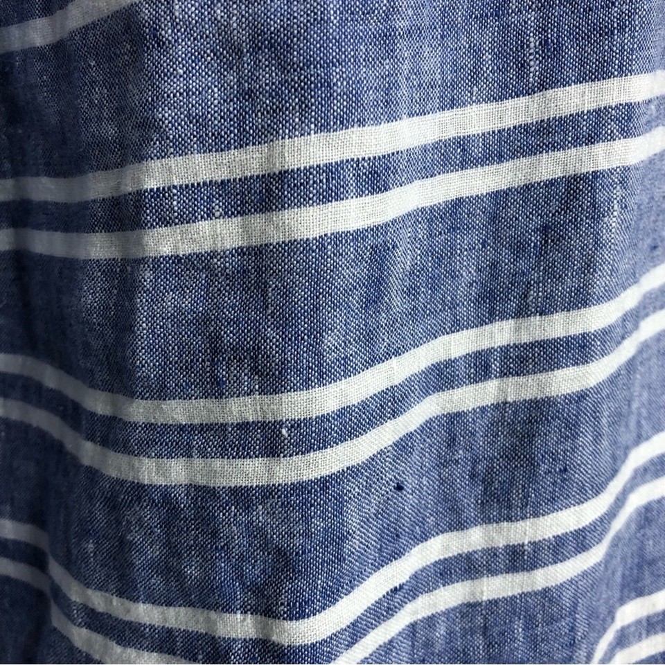 Garnet Hill chambray blue and white striped linen button down tunic top ...