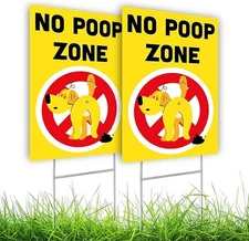 2 Pack No Dog Poop Signs 8x12 Yard Lawn Sign Double Sided Coroplast