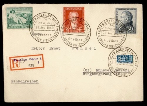 DR WHO 1949 GERMANY FDC GOETHE SEMI POST COMBO REGISTERED R49273