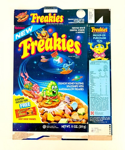 Vintage 1987 Ralston NEW Freakies Cereal Box Reese's Pieces Candy Kids Food