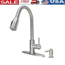 Pull Down Kitchen Faucet W/ Soap Dispenser Single Handle 360 Degree Swivel New