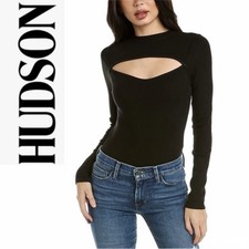Hudson Jeans Sweetheart Cut-Out Black Bodysuit  Long Sleeve  NWT  Small