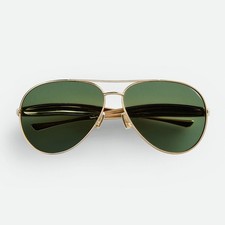Bottega Veneta BV1305S 64mm Gold Green Sunglasses Metal Frame Authentic