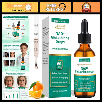 Liposomal NAD+ Glutathione Drops with Astaxanthin - Antioxidant, Energy Boost, V