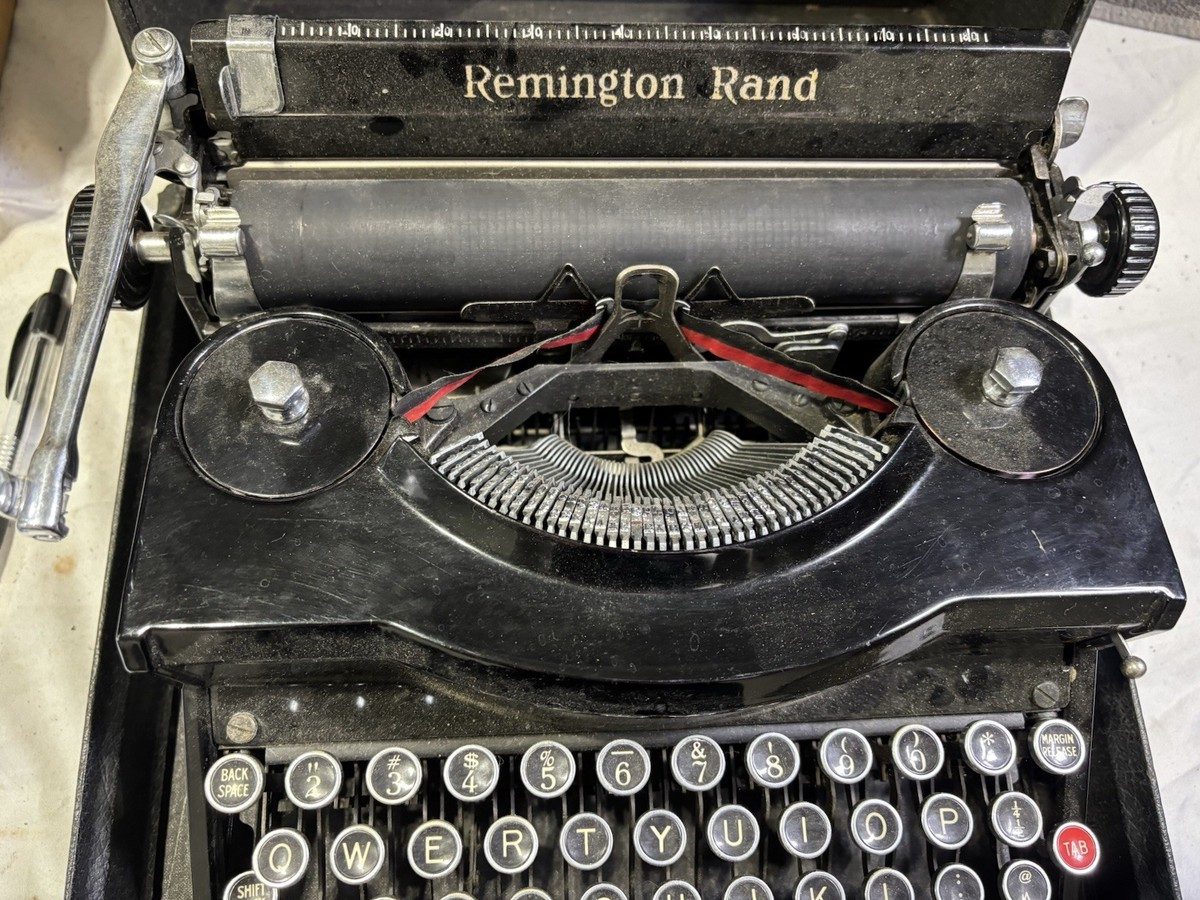 Vintage 1940s Remington Typewriter Model 1 w/ Case - Black Glossy