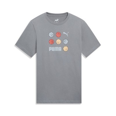 PUMA House Of Graphics Crew Neck Short Sleeve Bball T-Shirt Mens Grey Casual Top
