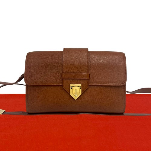YVES SAINT LAURENT YSL Logo Metal Shoulder Bag leather Brown 36066