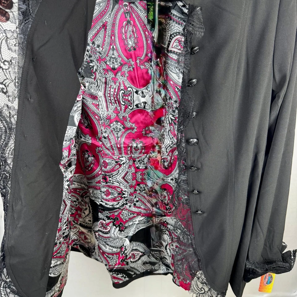 2OH Threads Black Velvet Lace Accents Military Jacket Size L - Image 2 of 4