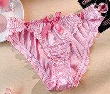 NEW Glossy 2nd Skin Satin Low Waist Big Bows Bikini Brief Panties Knickers XL