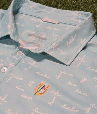Swannies Golf Polo Mens XL Blue Golf Games Print Betting Nassau Wolf Scramble