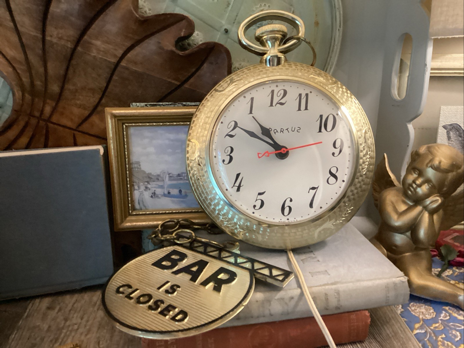 Spartus Corporation Backwards Bar Pocket Watch Wall Clock 1960's *Works*