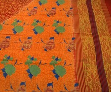 Sushila Vintage Orange Saree 100 Pure Crepe Silk Printed Floral Soft Fabric