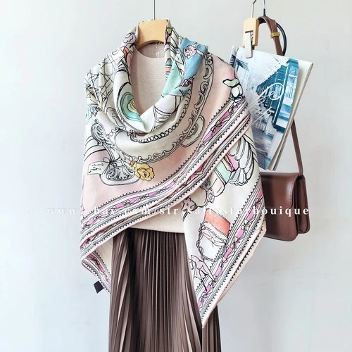 Sallys 70% Cashmere & 30% Silk Wrap Scarf Cakes Print Double Face Shawl 53" Pink