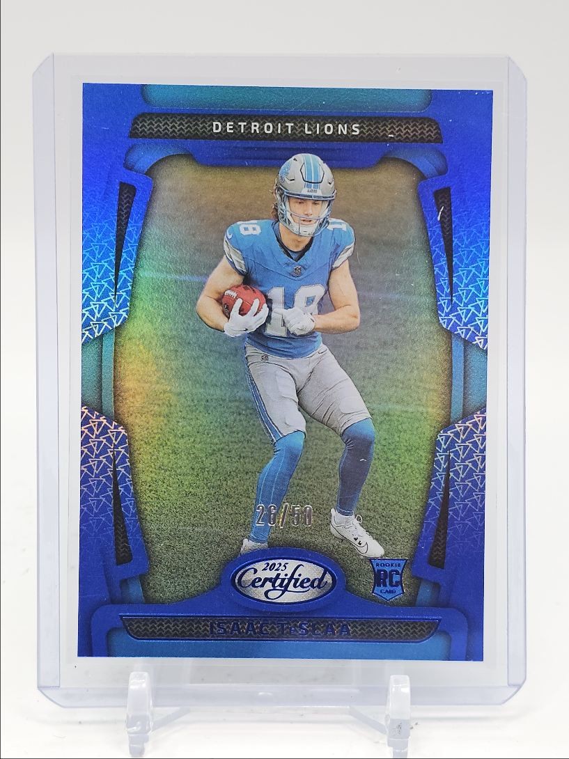 ISAAC TESLAA 2025 CERTIFIED ROOKIE BLUE MIRROR LIONS #162 RC /50 Q2277