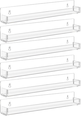 6 Pack Clear Nail Polish Rack Wall Mounted,15 Inch Invisible Acrylic Floating Bo