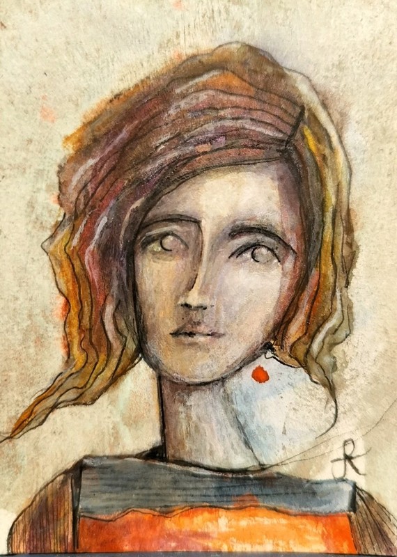 ACEO  Original  Painting Surreal Expression  Abstract Portrait Jess Russell