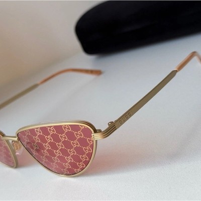 GUCCI GG1879S 004 Matte Gold Red Gucci Logo Pattern Lens Cateye