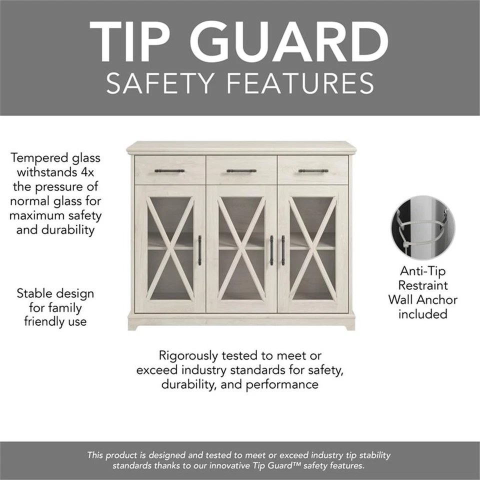 Soporte de TV Lennox Farmhouse para TV de 65 pulgadas en lino roble blanco - Madera de ingeniería Foto 3 de 4