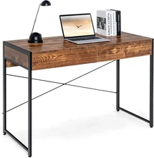 Computer Desk with 2 Drawers, 44" Study Writing Table w/Heavy-Duty Steel Frame
