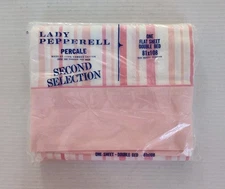 Vintage Lady Pepperell Percale Flat Sheet Pink Stripe for Double Bed 81"X 108" 