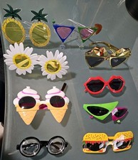Vintage 9 Pair Adult Different Shaped PARTY Sunglasses Lot Lips, Burgers...