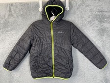 Eddie Bauer Jacket Youth Medium 10/12 Black Reversible Puffer Hooded Fleece